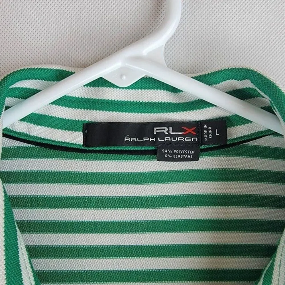 RLX Ralph Lauren Mens Size Large Green Golf Striped Ryder Cup 2012 Logo Polo